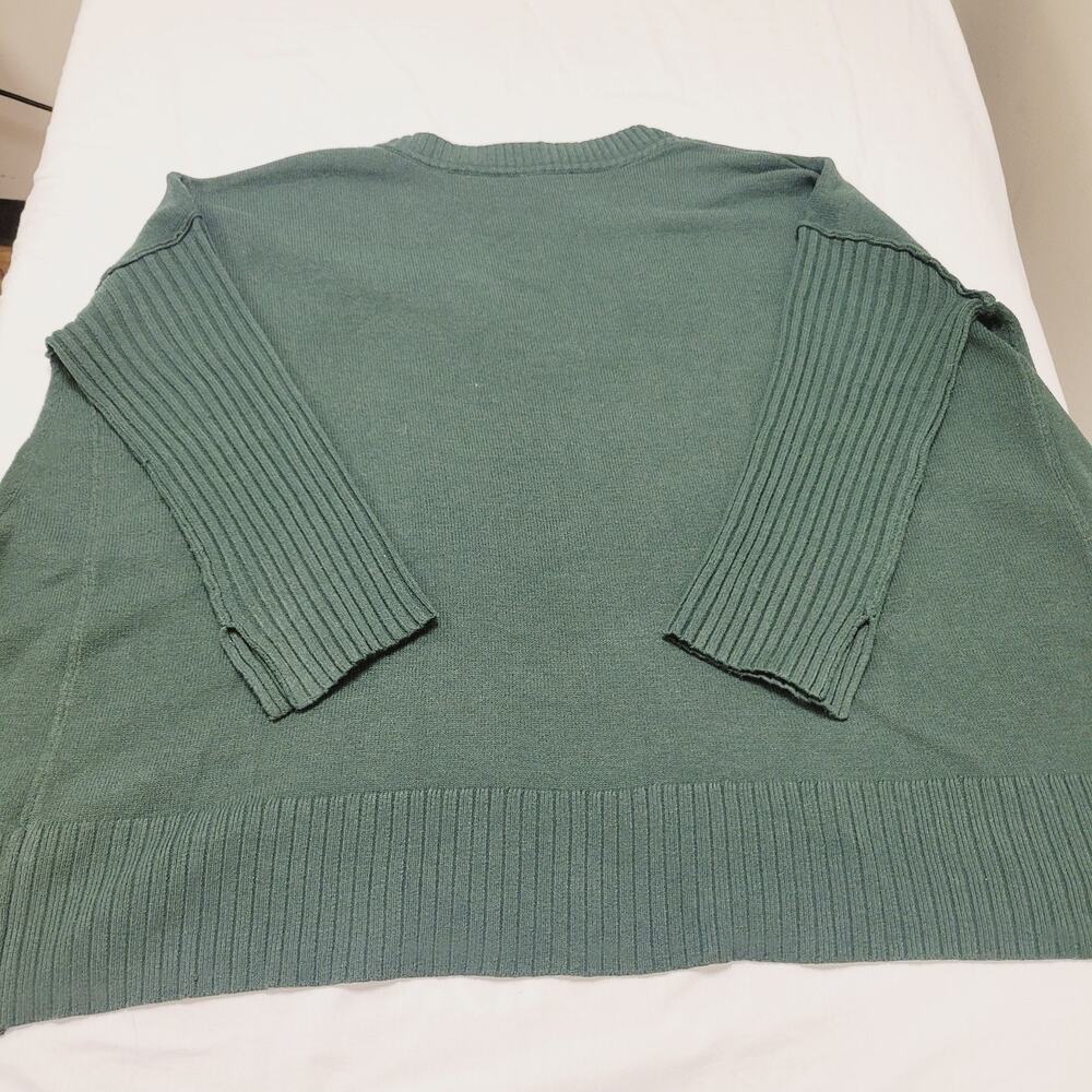 Free People Orion Sweater Large Green ALine V Neck Tunic Oversized Boho Slouchy - Picture 11 of 12